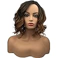 Wiginway Short Wavy bod Wig for Women, Side Parting Wig, Natural Looking, Ombre Medium Brown Golden 12 Inch