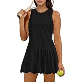 Dokuritu Womens Tennis Dress with Shorts Crewneck Backless Bubble Dresses Sleeveless Casual Golf Workout Dress with Pockets