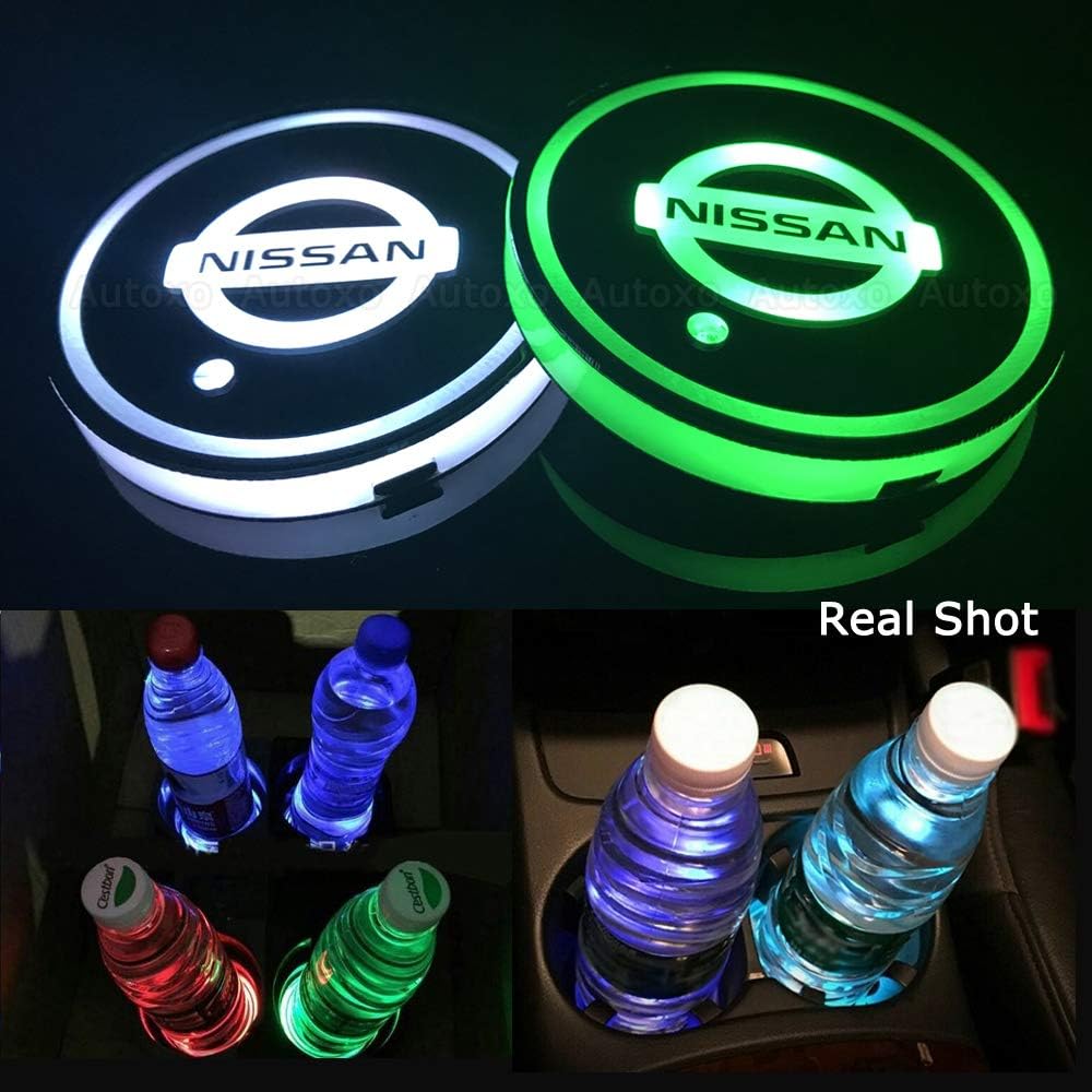 LED Car Cup Holder Lights for Niss an 7 Colors Changing USB Charging Mat Luminescent Cup Pad LED Interior Atmosphere Lamp 2Pcs
