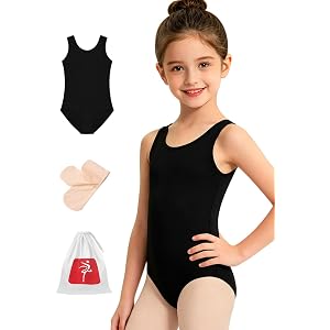 BESYDXN Girls Tank Leotard Set with Tights & Dance Bag | Full Front Lining，Soft & Skin-Friendly，Portable to Carry，Great 4-way