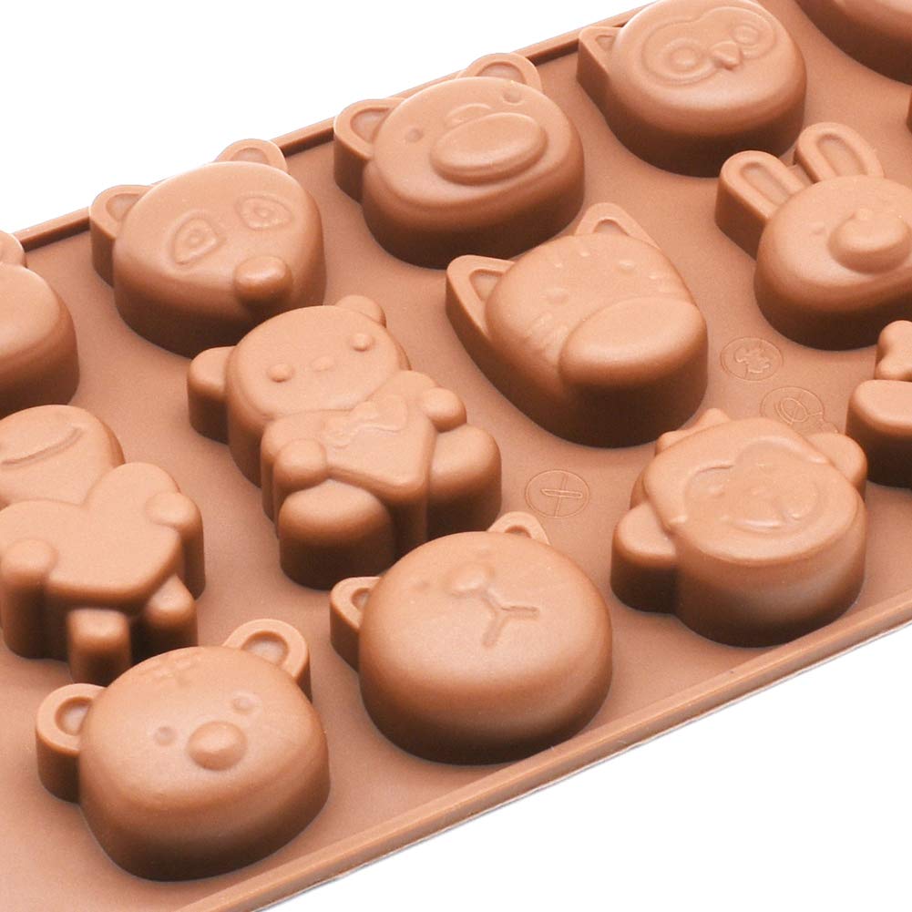 Poproo Animal Shaped Candy Mold 3Piece Silicone Chocolate Molds Ice Cube Tray Animal Heads