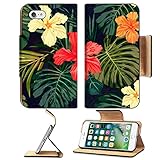 Luxlady Premium Apple iPhone 7 Flip Pu Leather Wallet Case IMAGE ID: 40489657 Summer colorful hawaiian seamless pattern with tropical plants and hibiscus flowers vector ill