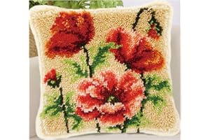 LAPATAIN Latch Hook Kits for DIY Throw Pillow Cover,Needlework Cushion Cover Hand Craft Crochet for Great Family 17X17inch(Re