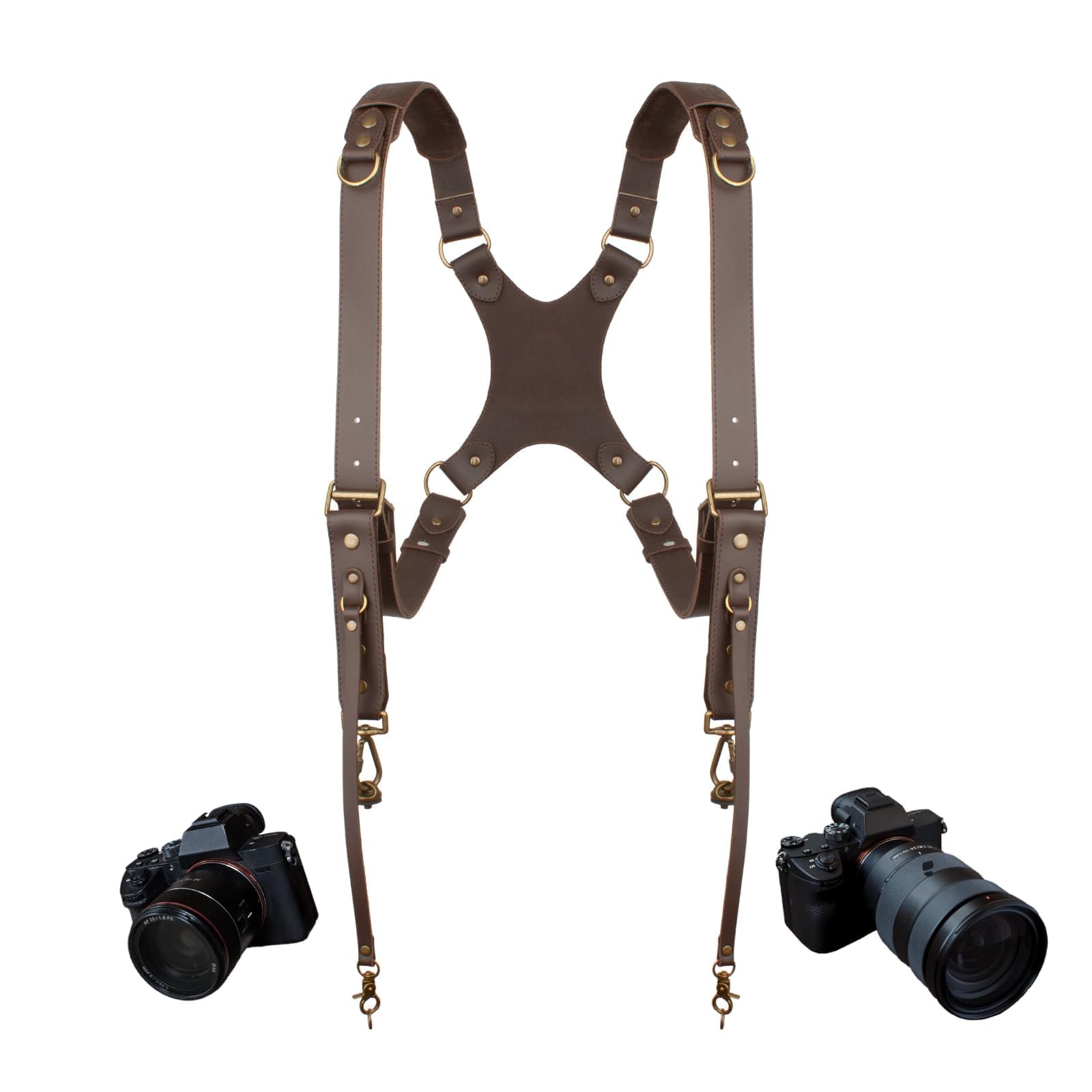 4J LEDR Dual Camera Strap - Leather Shoulder Strap for Two Cameras, Men & Women - Brown