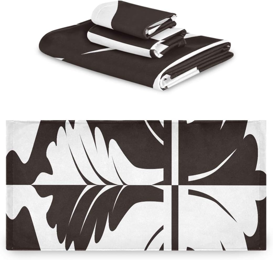 YXUAOQ Badezimmertuch Dekoratives Set Schwarz-Weiß-Illustration von