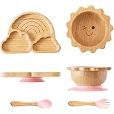 let's make Bamboo Suction Plates Bowls Set for Baby Toddler Divided Platter Food bowl with Silicone Fork &amp; Spoon All-Natural Baby Feeding Set for Baby-Led Weaning, Non-Slip Design