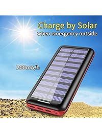 Cargador portátil 24000 mAh Solar Power Bank, 2 y 3 de entrada de salida usb Phone Charger, allsolar External Battery Pack (iSmart 2.0 Tech) de carga rápida para iPhone, iPad y Samsung Galaxy & más   Rojo
