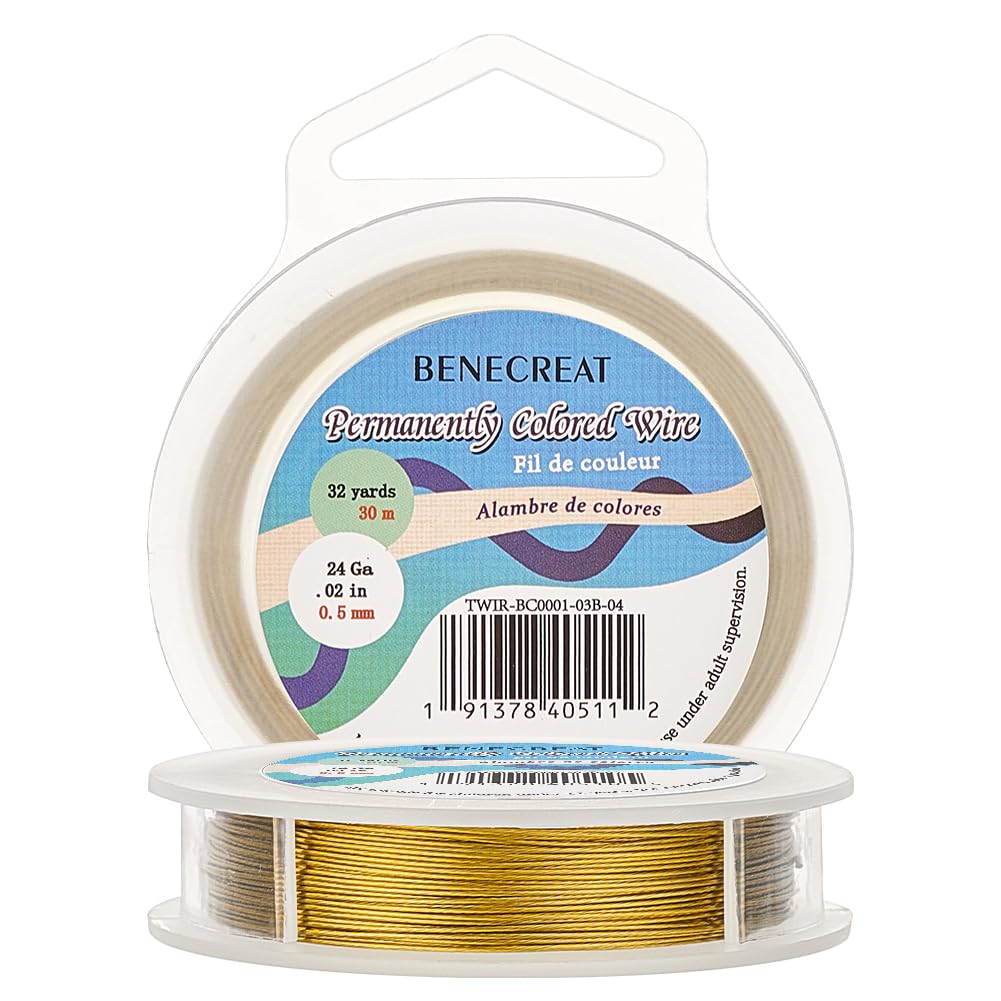 BENECREAT 30m 0.5mm 7-Strand Gold Nylon Coated Craft Jewelry Beading Wire Tiger Tail Beading Wire for Necklaces Bracelets Ring