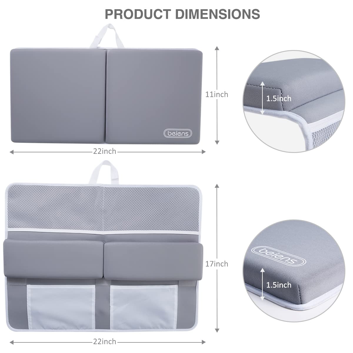 beiens Bath Kneeler and Elbow Rest Pad Set - 1.5'' Comfortable Baby Bath Kneeler Pads, Thick Quick Dry Kneeling Pad Support for Knee& Arm, Large Bathtub Mat with Toy Organizer for Happy Baby Bath Time