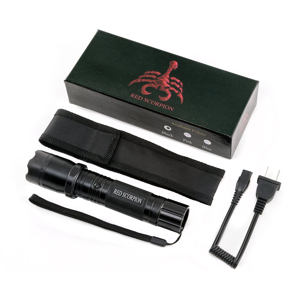 Red Scorpion Metal Stun Gun 1101-1000 Million Volts LED Tactical Rechargeable Flashlight (Black)