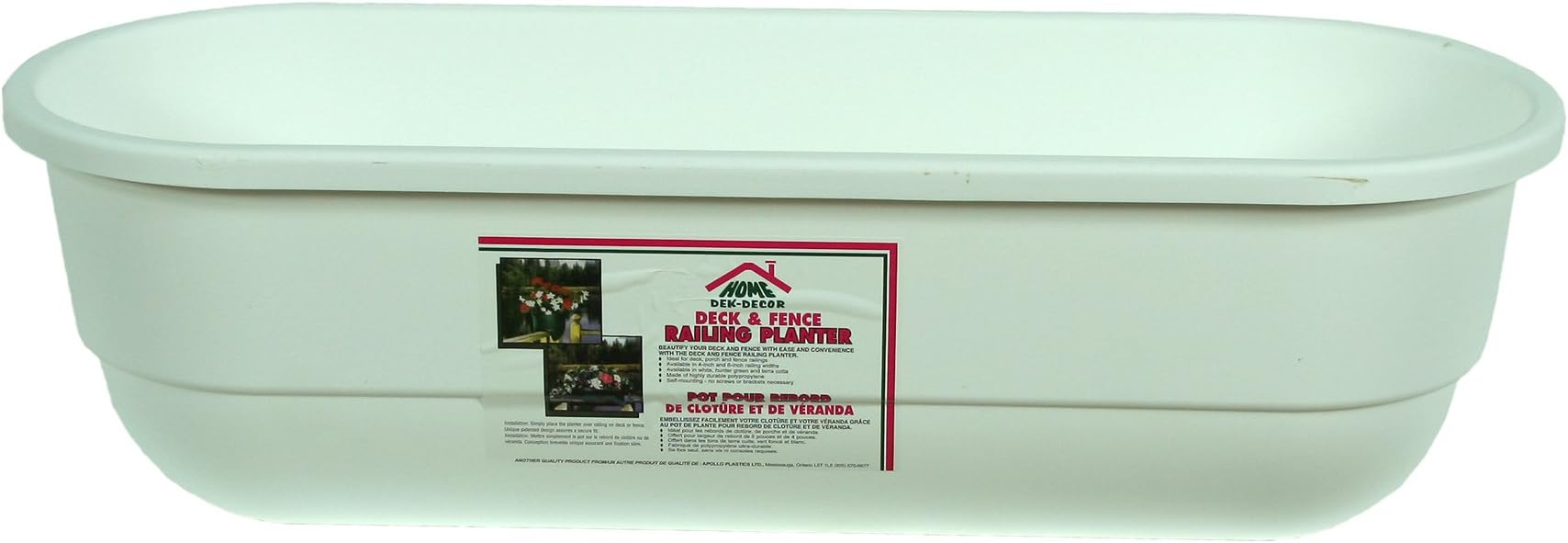 Apollo Plastics L2X4-WHITE 2 by 4 Mount Deck & Fence Railing Planter, 12-Inch by 30-Inch Rectangular, White