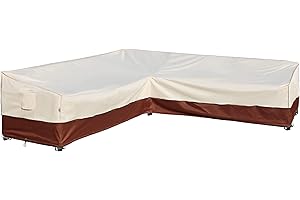 WESTBLUE Patio Outdoor Sectional Cover Outdoor Patio Furniture Covers Waterproof Rip-Stop Anti-UV 600D Heavy Duty Outdoor Couch Cover with 3 Air Vent Sofa Cover (V-Shaped-120''X120''),Beige & Reddish Brown