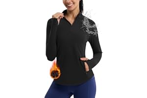 Emlovm Women's Fleece Running Jacket Quarter Zip Pullover Water Resistant Thermal Equestrian Shirt Warm Winter Golf Gear