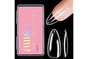 AILLSA Medium Almond Nail Tips Soft Gel Clear Nail Tips Preshaped Full Cover Nail Tips False Gelly Nail Tips for Nails Extension with Storage Box 216pcs 12 Sizes