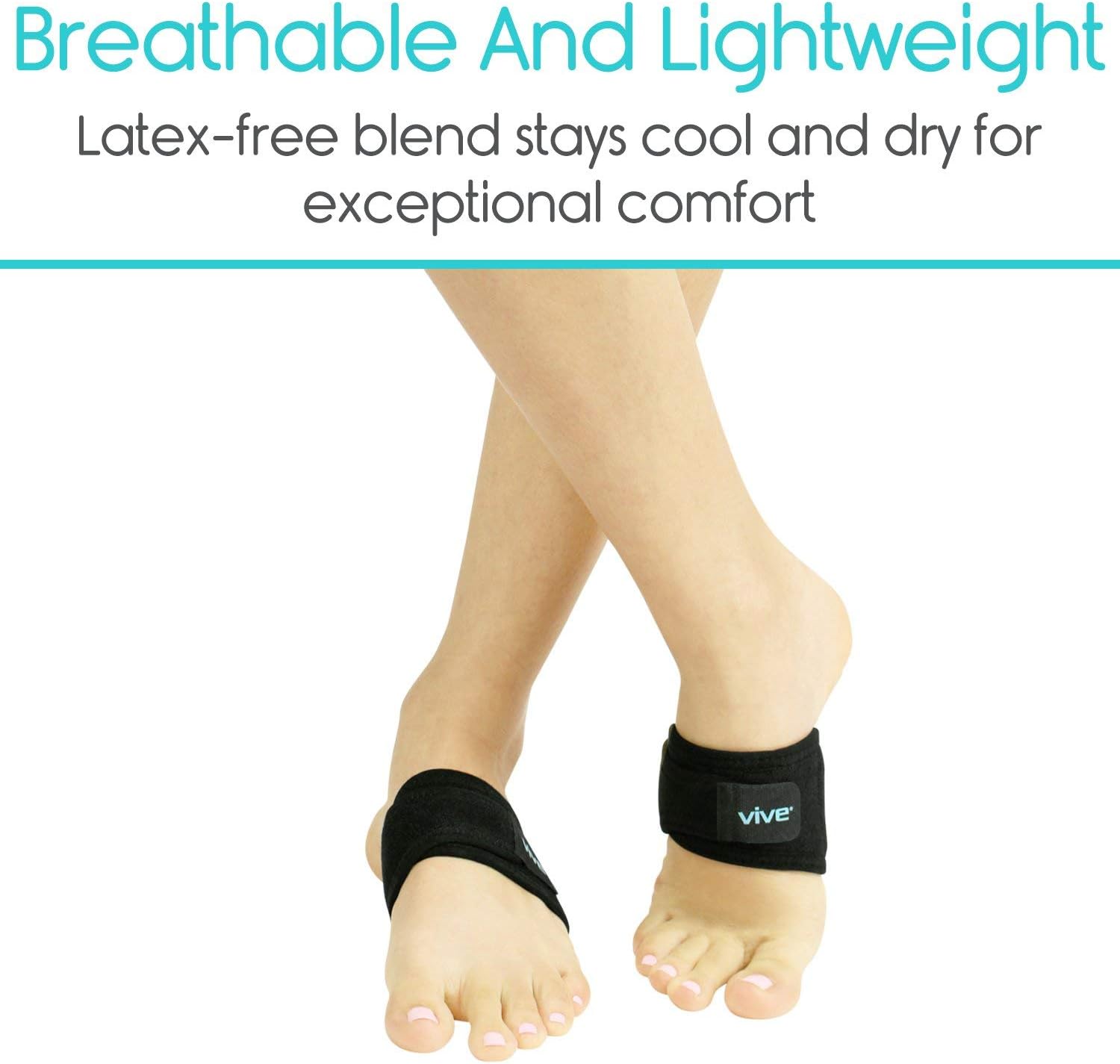 Vive Arch Support Brace (Pair) - Plantar Fasciitis Gel Strap for Men, Woman - Orthotic Compression Support Wrap Aids Foot Pain, High Arches, Flat Feet, Heel Fatigue - Insert for Under Socks (Black): Health & Personal Care