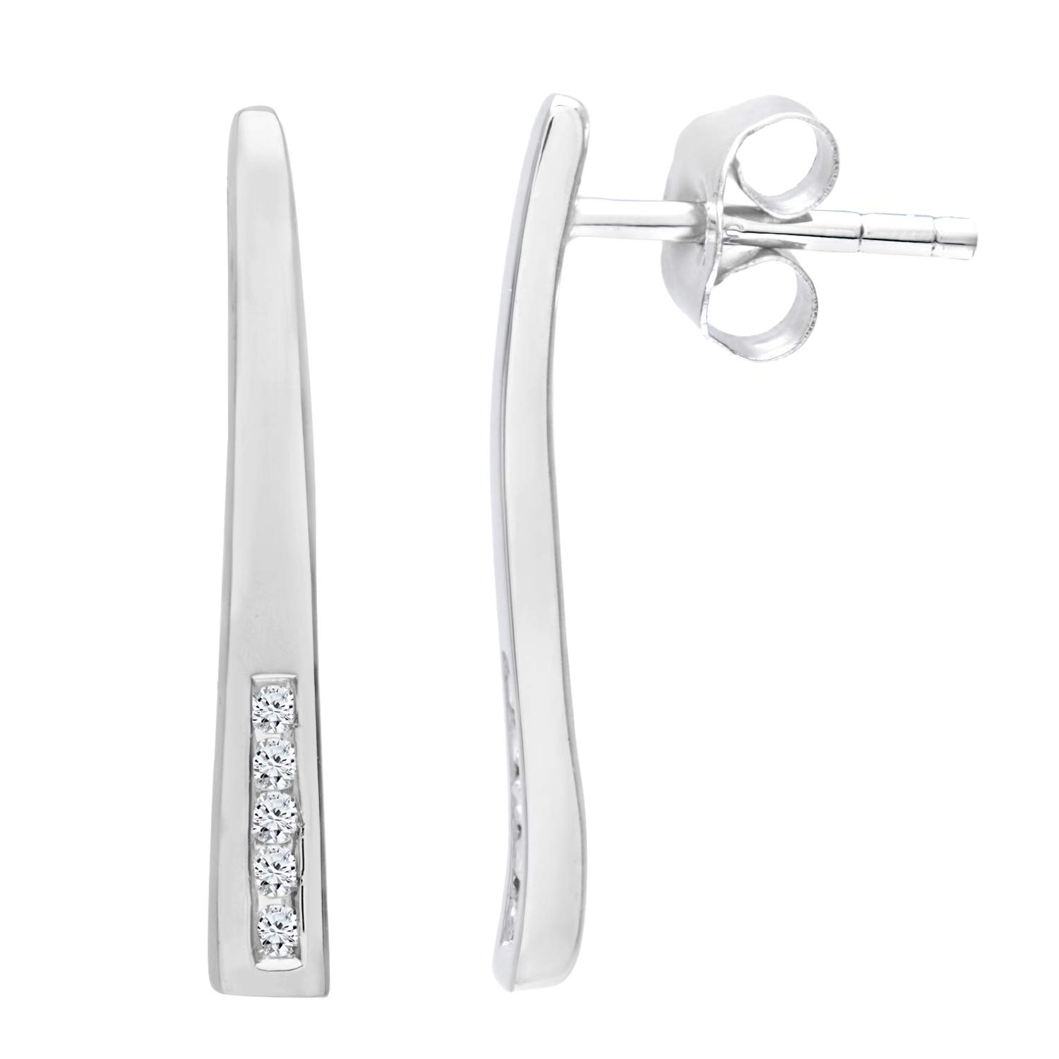 9ct White Gold Women’s Earrings – Diamond Bar Drop Earrings - by Elegano