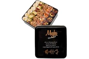 Mughe Gourmet Luxury Sultan Pistachio Turkish Delight Candy Elegant Gift Tin Box - 2.2lb/1000g - Lokum Delights Orange, Hazel