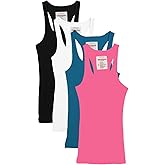 Zenana Outfitters 4 Pack Womens Ribbed Racerback Tank Top BLACK/WHITE/JADE/NPINK