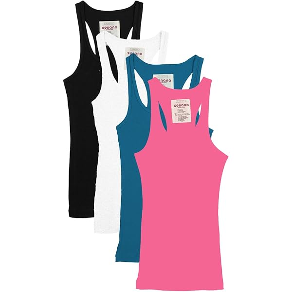 Zenana Outfitters 4 Pack Womens Ribbed Racerback Tank Top