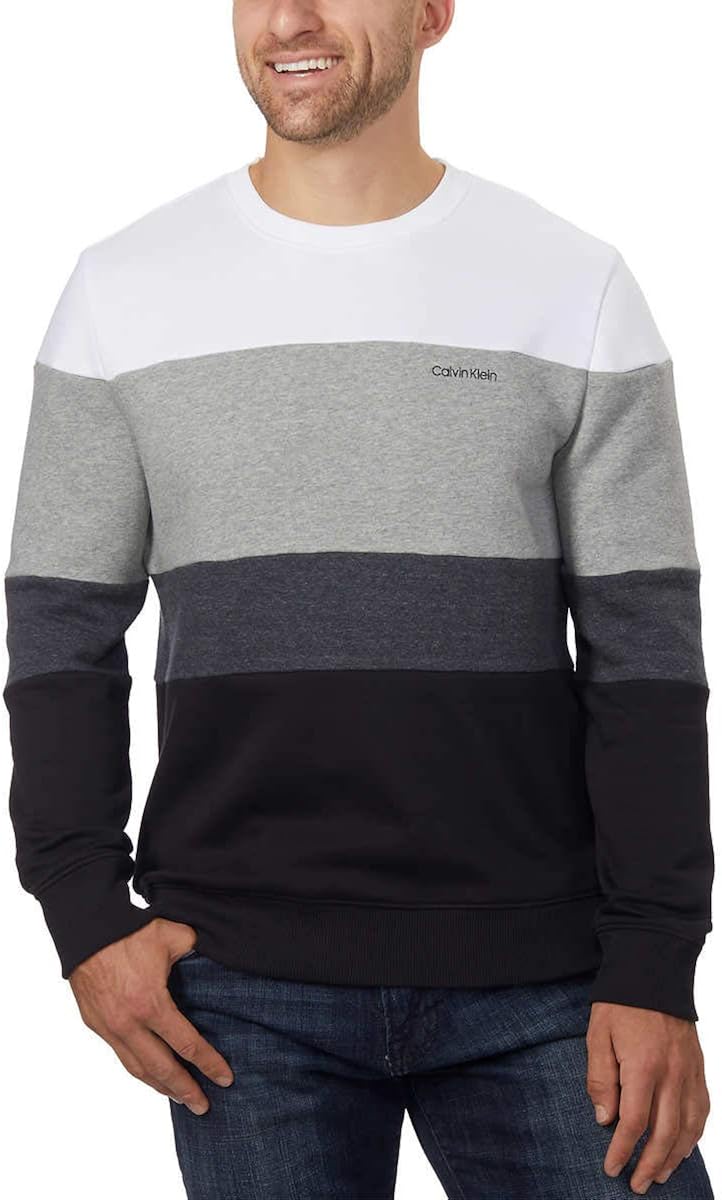 Calvin Klein Mens Long Sleeve Pullover Sweatshirt (Brilliant White