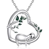 VONALA Sloth Necklace Sterling Silver Heart Sloth Pendants Jewelry Gifts for Women