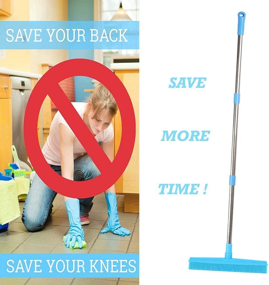LandHope Carpet Rake Long Handle Pet Dog Hair Rubber Broom Squeegee Fur Remover Broom Carpet Brush 51 inches Indoor Outdoor Push Broom Car Floor Cleaning Non Scratch Bristles Rug Rake Sweeper(Blue): Kitchen & Dining