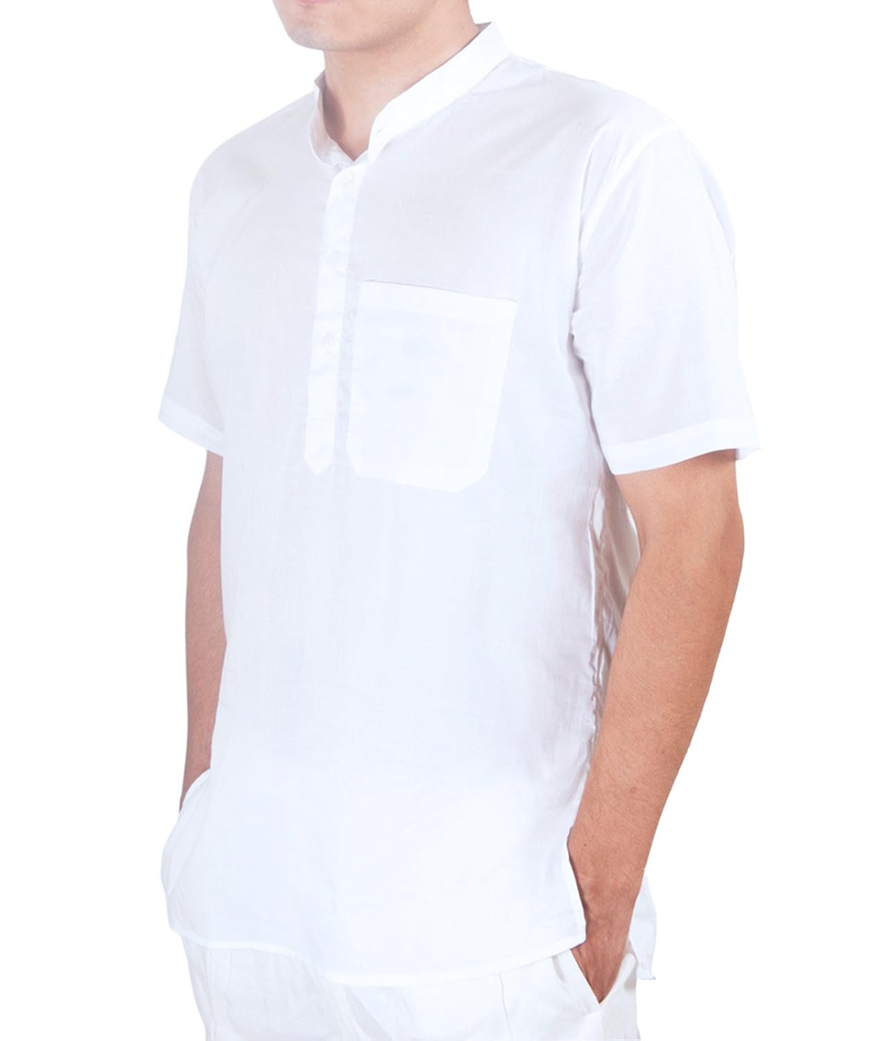 rajubhai hargovindas white superfine cotton short kurta (mandarin collar)