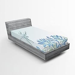 Ambesonne Dragonfly Fitted Sheet Set, Waterlilies