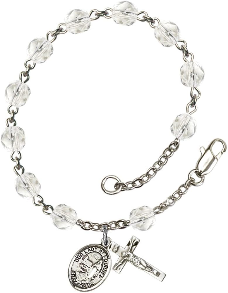 Bonyak Jewelry Our Lady of Lourdes Silver Plate Rosary Bracelet 6mm Fire Polished Beads Every Birth Month Color
