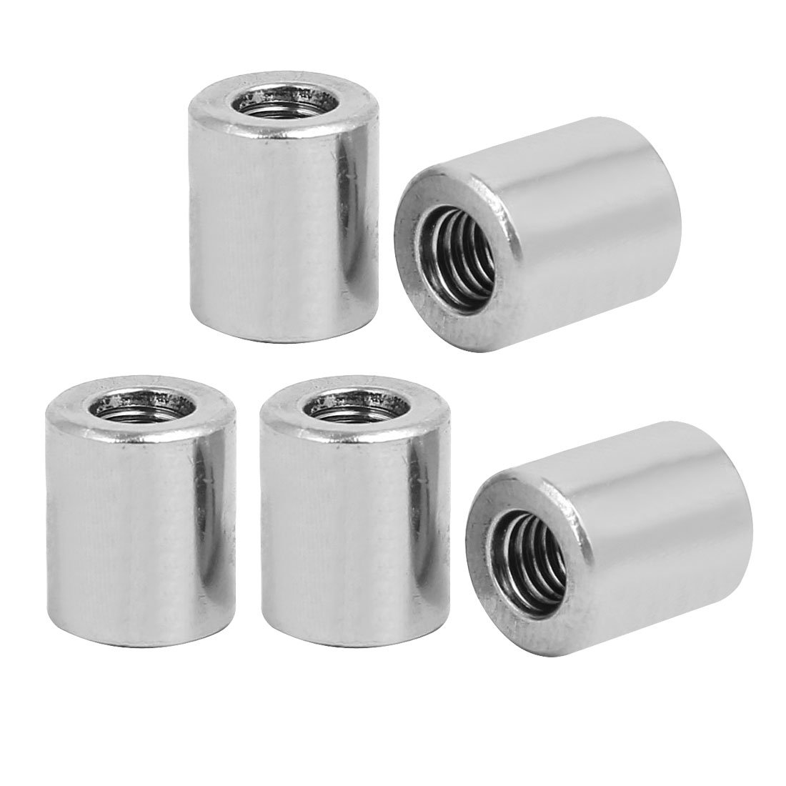 Sourcingmap M6 Round Connector Nuts, 304 Stainless Steel Coupling Nut 14.0mm/0.55inch Length,Pack of 5