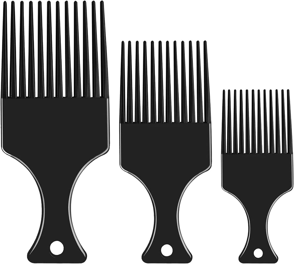 Lanjue 3 Sizes Afro Combs Set Black Plastic Hair Comb Wide Tooth Pick