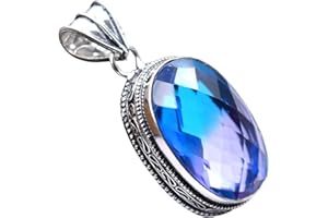 BEADS PLANET JAIPUR Bi-Color Tourmaline Silver Plated Ethnic Handmade Pendant Jewelry 2" P 5494 P 5494
