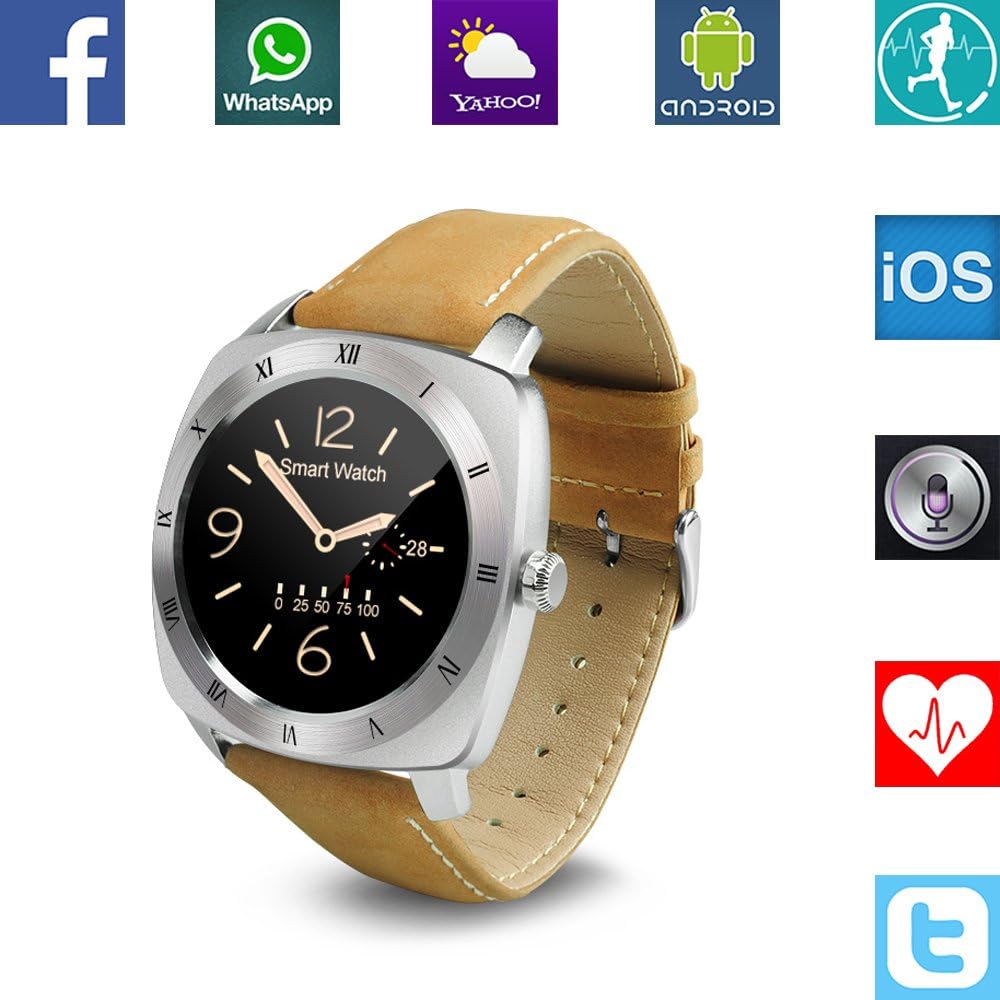 Banaus® B3 IP53 Waterproof Sport Fashion Smartwatch with Heart Rate Monitor Bluetooth 4.0 for Samsung S4/S5/S6/S7/Note3/Note4/Note5/Note6 Sony LG Xiaomi Huawei ZUK iPhone SE/6S/7/8/8 Plus Silver