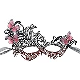 Elegant Rhinestones Masquerade Mask Venetian Carnival Lace Mask for Mardi Gras Ball, Halloween Cosplay Party,Black and Red