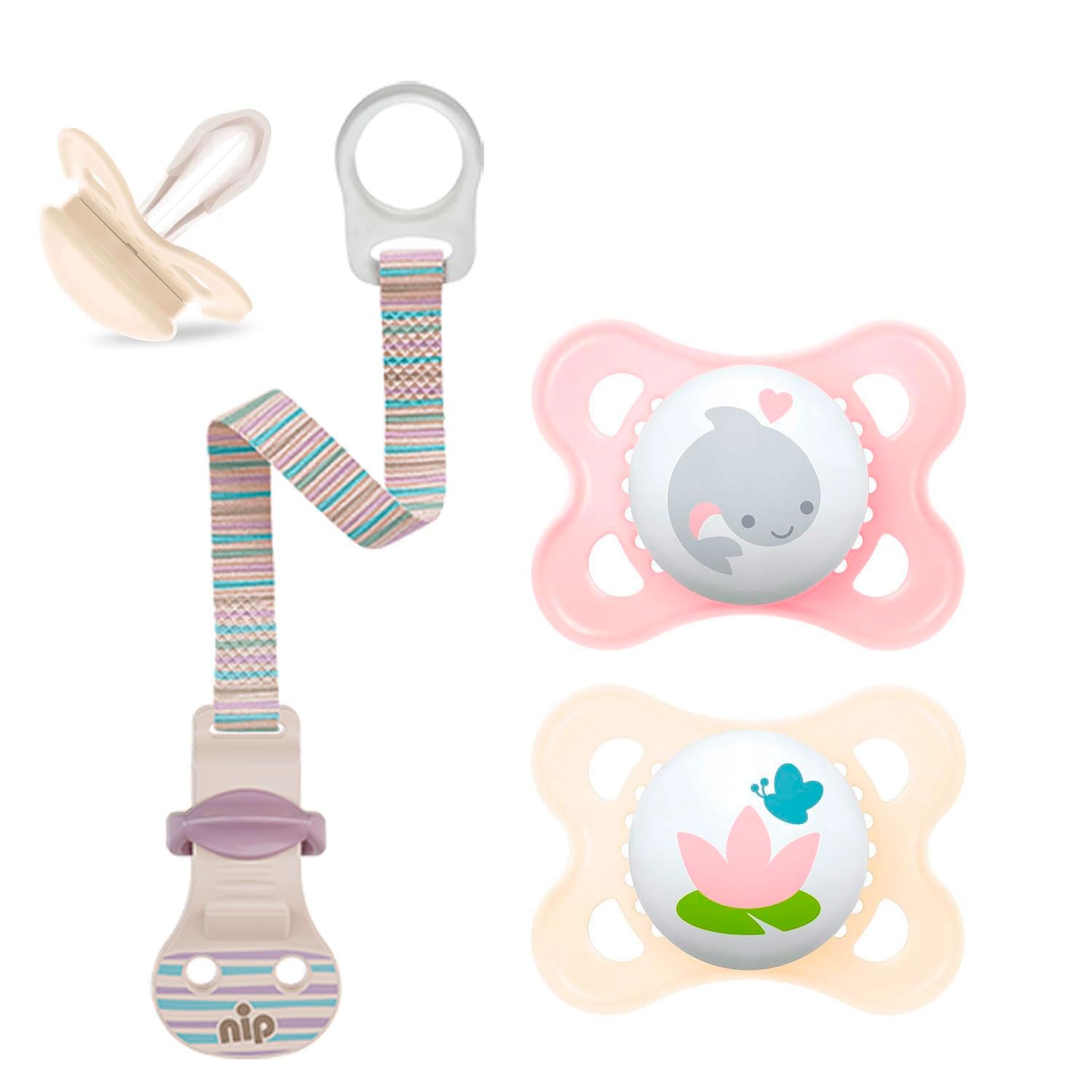 MAM Skin-Soft-Silicone Dummy, pack of 2, incl. travel box & Nip Soother Band