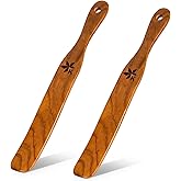 2 Pack Spurtle for Sourdough Starter, Danish Dough Whisk and Jar Spatula, Solid Teak Wood for Mixing, Scraping Jars and Bread