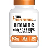 BulkSupplements.com Vitamin C with Rose HIPS Capsules - Ascorbic Acid Supplemnet, Rose HIPS for Immune Support - Vegan, 2 Capsules per Serving (1000mg), 360 Count (Pack of 1)