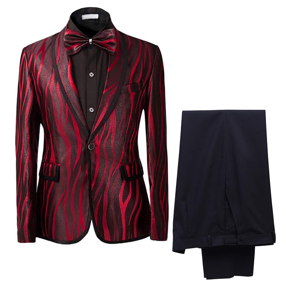 Mens Suit Shawl Collar One Button Red Dress Suit Smart Fit Blazer and