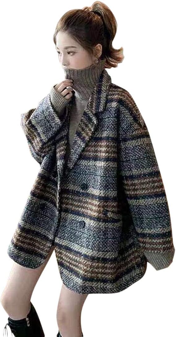 Amazon Jkrドージェ パターン ショート スーツ レディース ウールコート厚くする長袖 大きいサイズ カジュアル 秋 冬 S Xl レディース コート ジャケット 通販