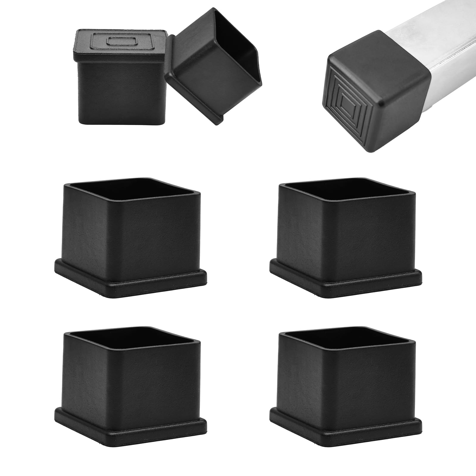 Photo 1 of EASYEAH 1-1/2" (38mm) Square Chair Leg Floor Protectors, Black Rubber Chair Leg Caps, Non-Slip Patio Furniture Feet Cap, PVC Chair Feet Covers for Hardwood Floors, Tables & Patio Furniture, 4pcs