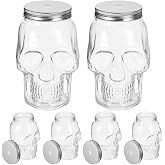 VICASKY 6pcs Skull Shaped Halloween Beverage Bottles with Lids, Skull Jar | Clear Skull Containers for Juices, 27 fl oz (800 mL), Skull Plastic Cups for Halloween Parties Outdoor Events Home Use