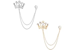 EUPHHONYCS 2PCS Suit Hanging Chain Men's Crown Retro Crystal Pins Collar Pin Brooch with Stone Detailing Suit Stud Lapel Rhinestone Pin Engraving, Metal Crystal for Breastpin Wedding Brooch
