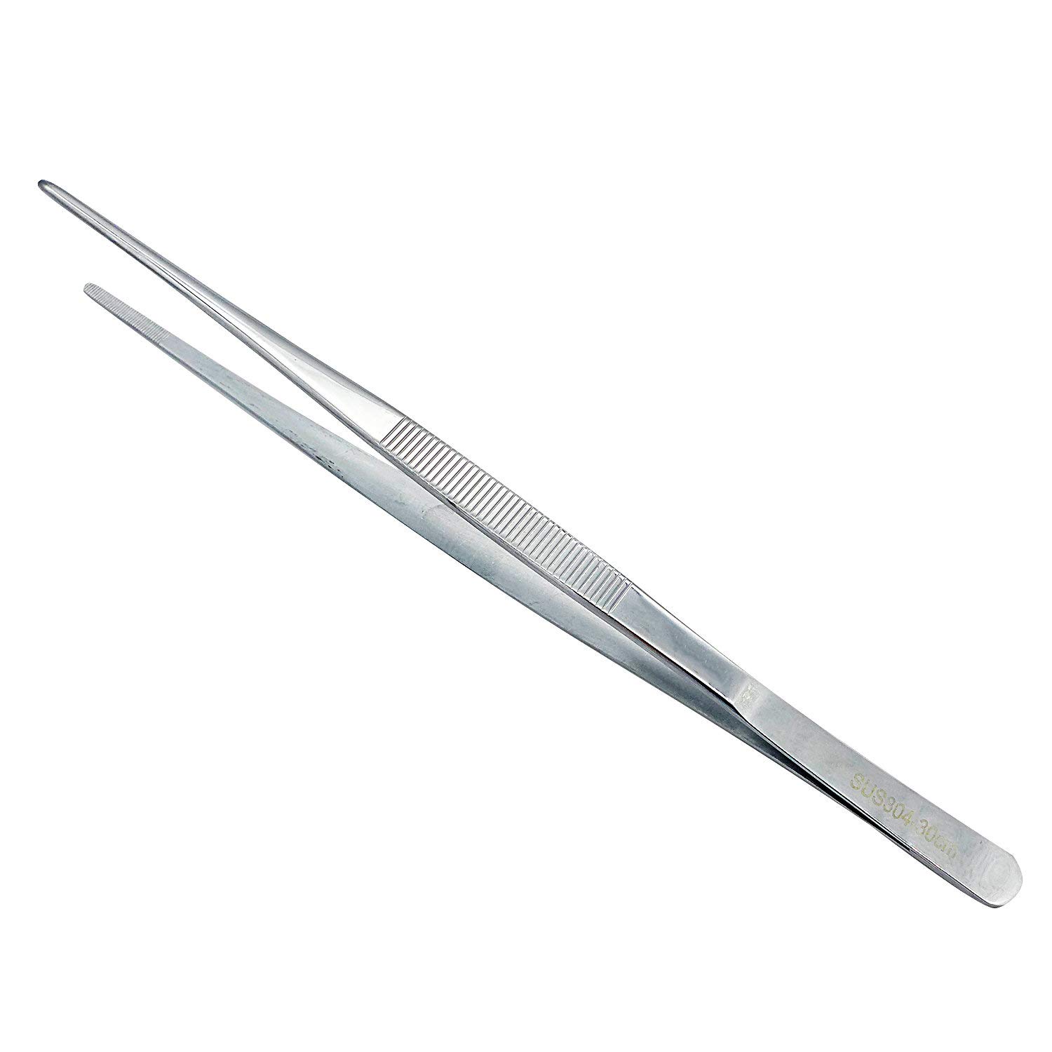ABMRO 30cm Straight Kitchen Garden Tongs,Steel Stainless Long Food Tweezers for Cooking, Repairing, Medical, Beauty,Sea Food and Fish Tank