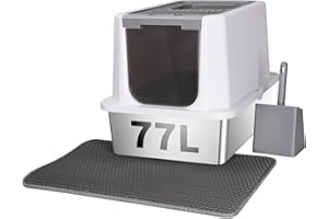 RIZZARI Stainless Steel Cat Litter Box, Semi-Enclosed Litter Box with Raised Edges, Anti-Leakage & Odorless, Large Litter Box for Small to Large Sized Cats (Dark Gray, 23.8" L*15.9" W*16.1" H)