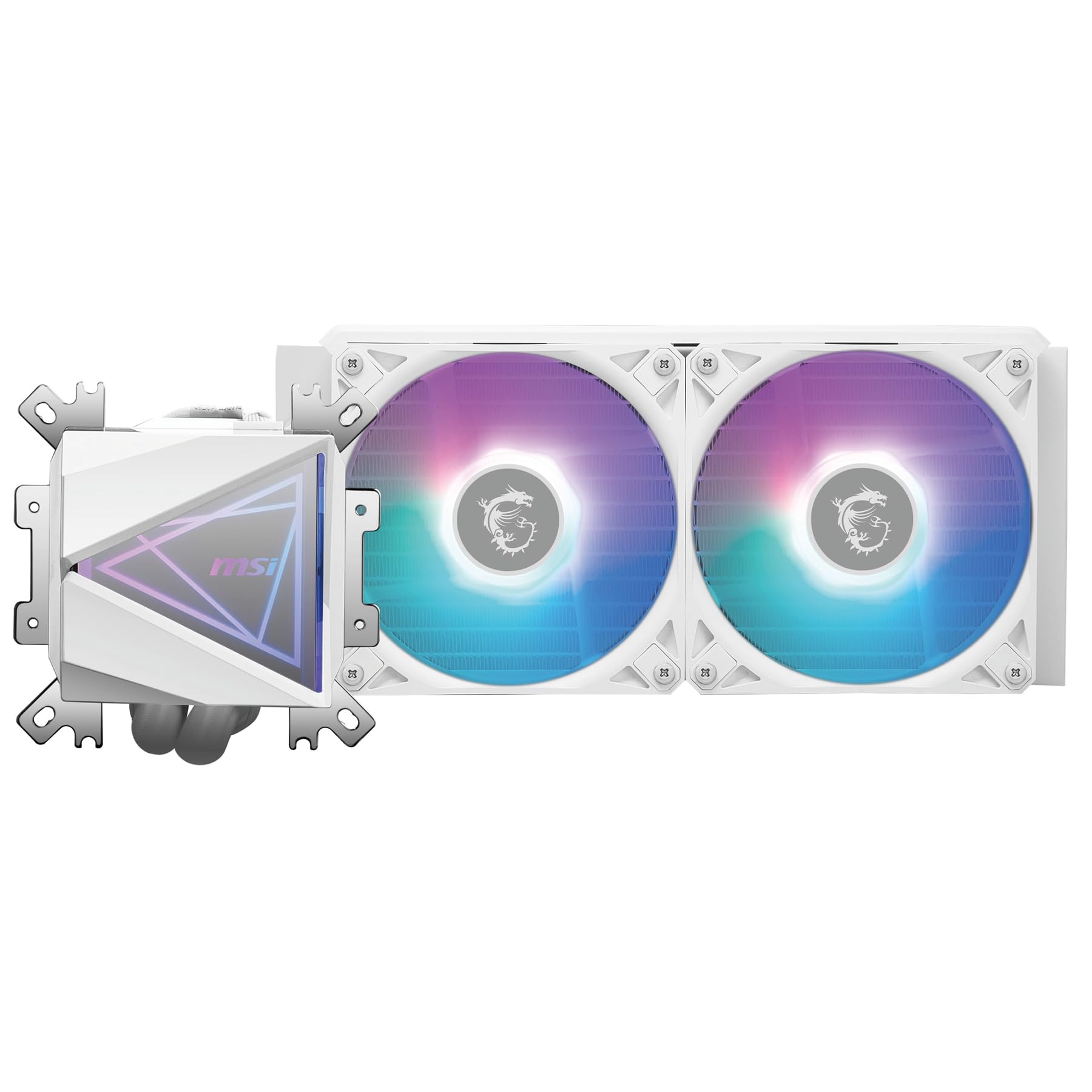 MSI MAG CORELIQUID I240 WHITE AIO CPU Liquid Cooler - Enlarged Copper Cold Plate, ARGB Blockhead & LDB Fans, Dual-Chamber Water Block, Split-Flow Radiator, Mystic Light Supported - Intel & AMD Compati