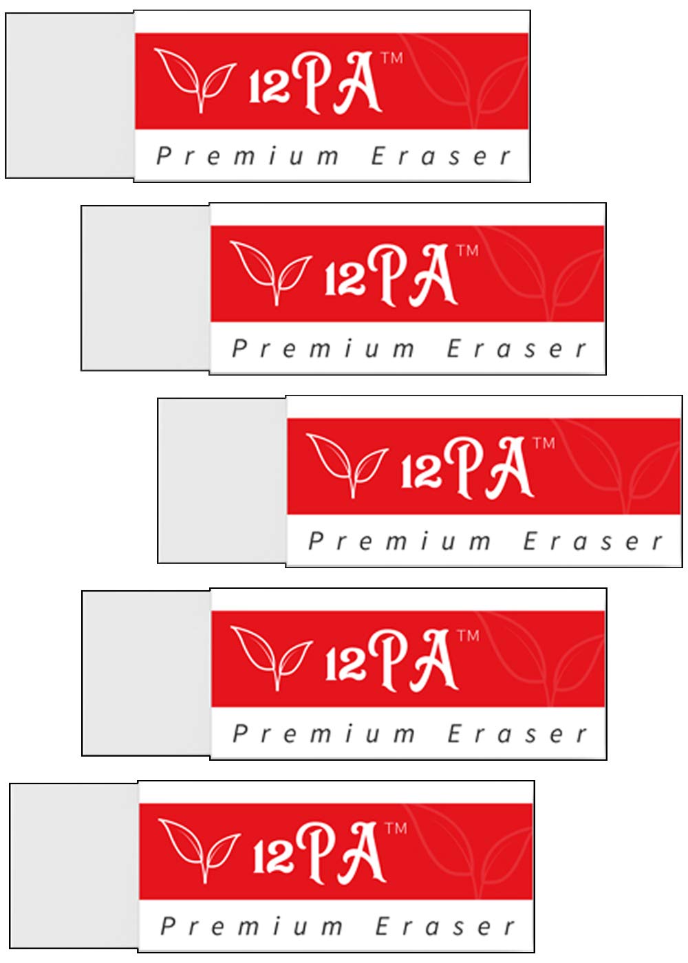 12PA Eraser | Pack of 5 | Plastic Rubbers | Latex Free | Pencil Erasers For School, Office, Kids, Adults | Multipack | White