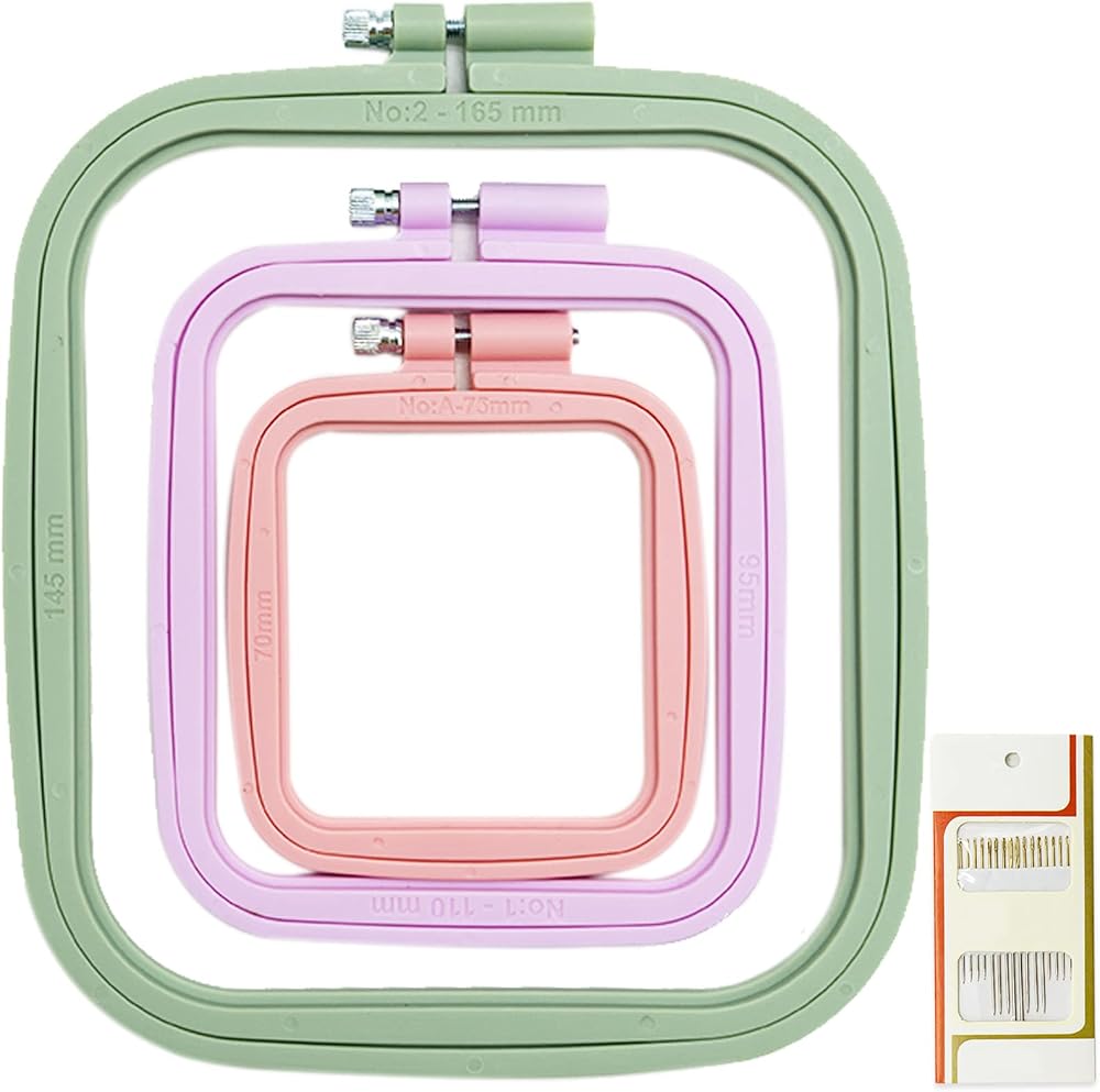 LAMXD 3 Pcs Embroidery Hoop Set Rectangular Square Plastic 3 Sizes Gold Eye