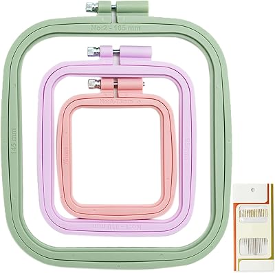 LAMXD 3 Pcs Embroidery Hoop Set Rectangular Square Plastic 3 Sizes Gold Eye