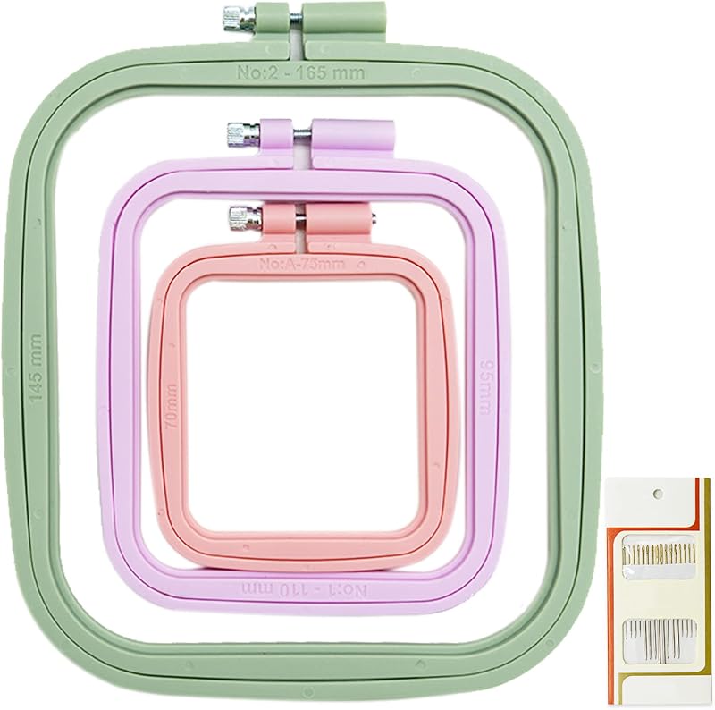 LAMXD 3 Pcs Embroidery Hoop Set Rectangular Square Plastic 3 Sizes Gold Eye
