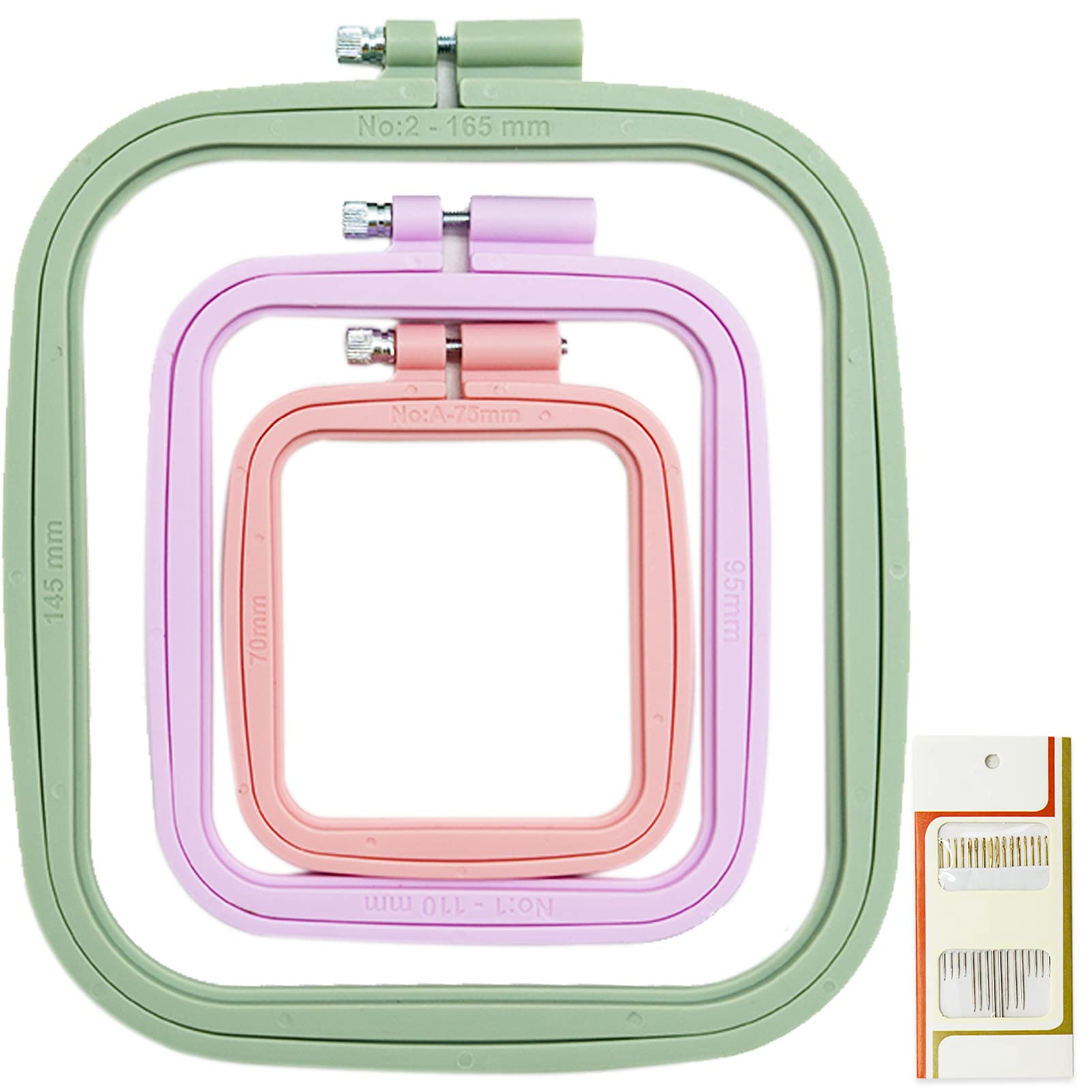 3 Pieces ABS Embroidery Hoop Rectangle Square Embroidery Frame Cross Stitch Hoop Sewing Tool for Art Craft Handy Sewing (Multicolor),with Gold Eye Embroidery Needles,LAMXD Embroidery Hoop โ image 1